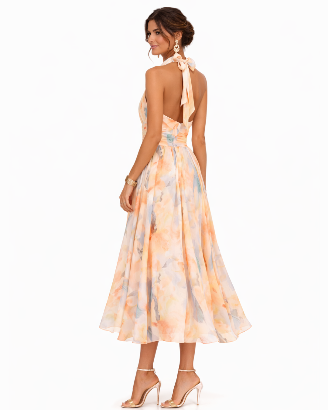 Aurora | Φόρεμα με Halter Λαιμόκοψη & Υδατογραφικό Print