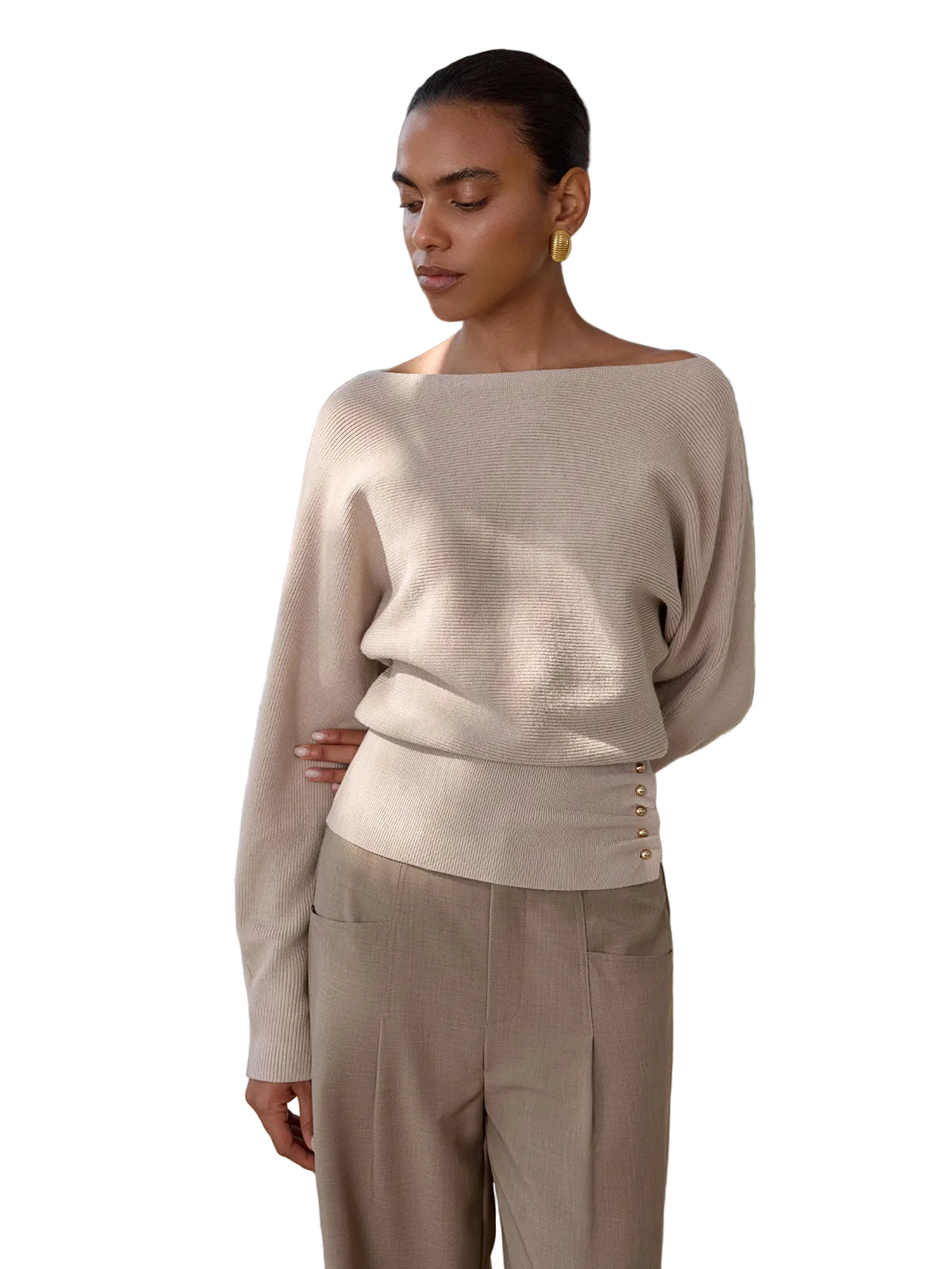 Rina - Πλεκτό Ριμπ Πουλόβερ με Μεταλλικές Λεπτομέρειες (Metal Detail Ribbed Knit Sweater)