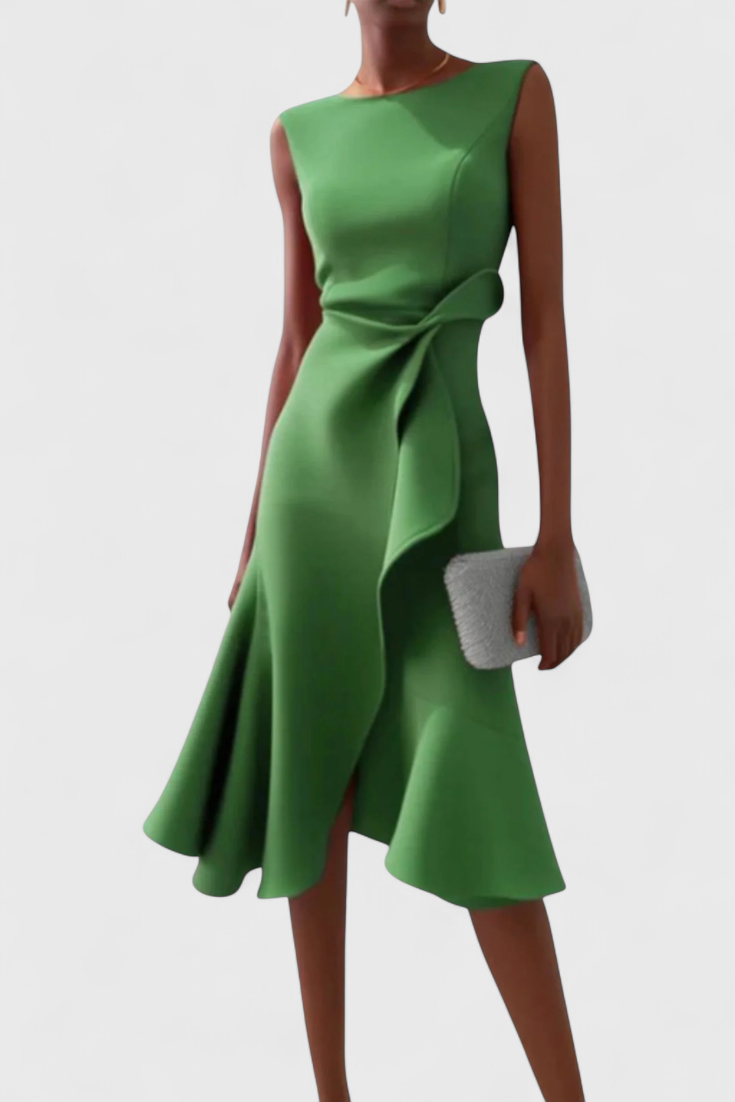 Claudia Μίντι Ασύμμετρο Φόρεμα με Κομψές Πιέτες